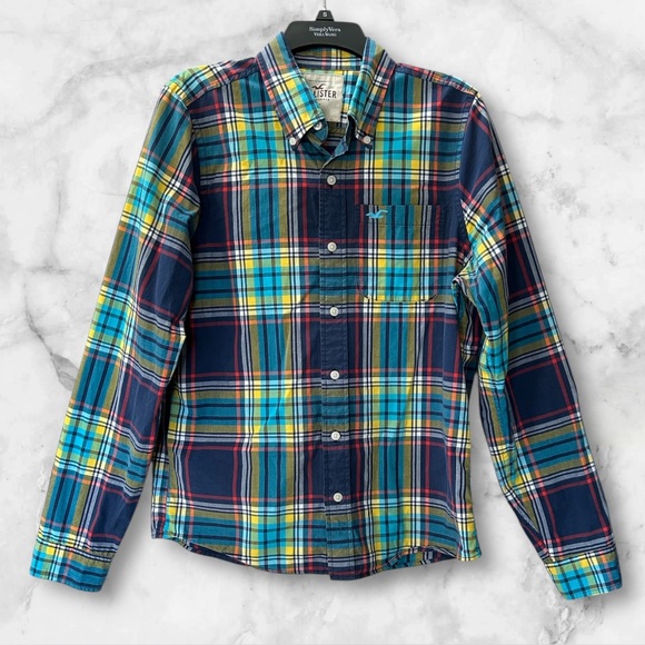 Hollister Other - Hollister Long Sleeve Plaid Button Down Shirt Teal Seagull Logo Pocket Size XL